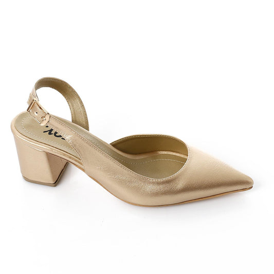 Faux Leather Solid Block Heel Slingback Pumps - Gold