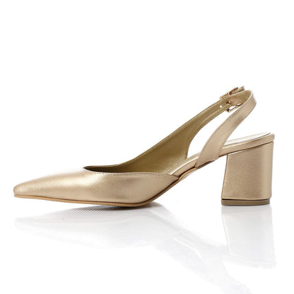 Faux Leather Solid Block Heel Slingback Pumps - Gold
