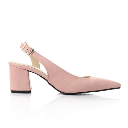 Faux Leather Solid Block Heel Slingback Pumps - Pink