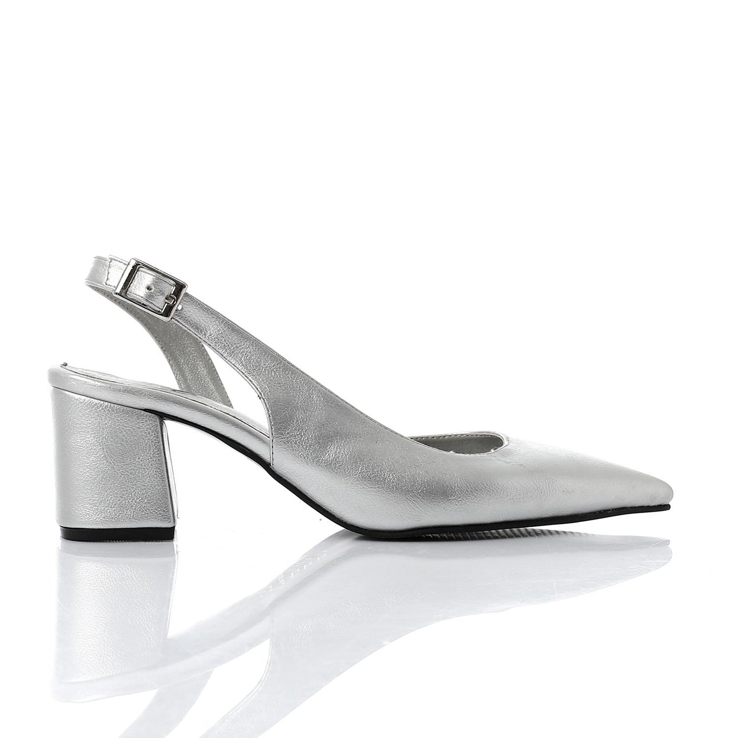 Faux Leather Solid Block Heel Slingback Pumps - Silver