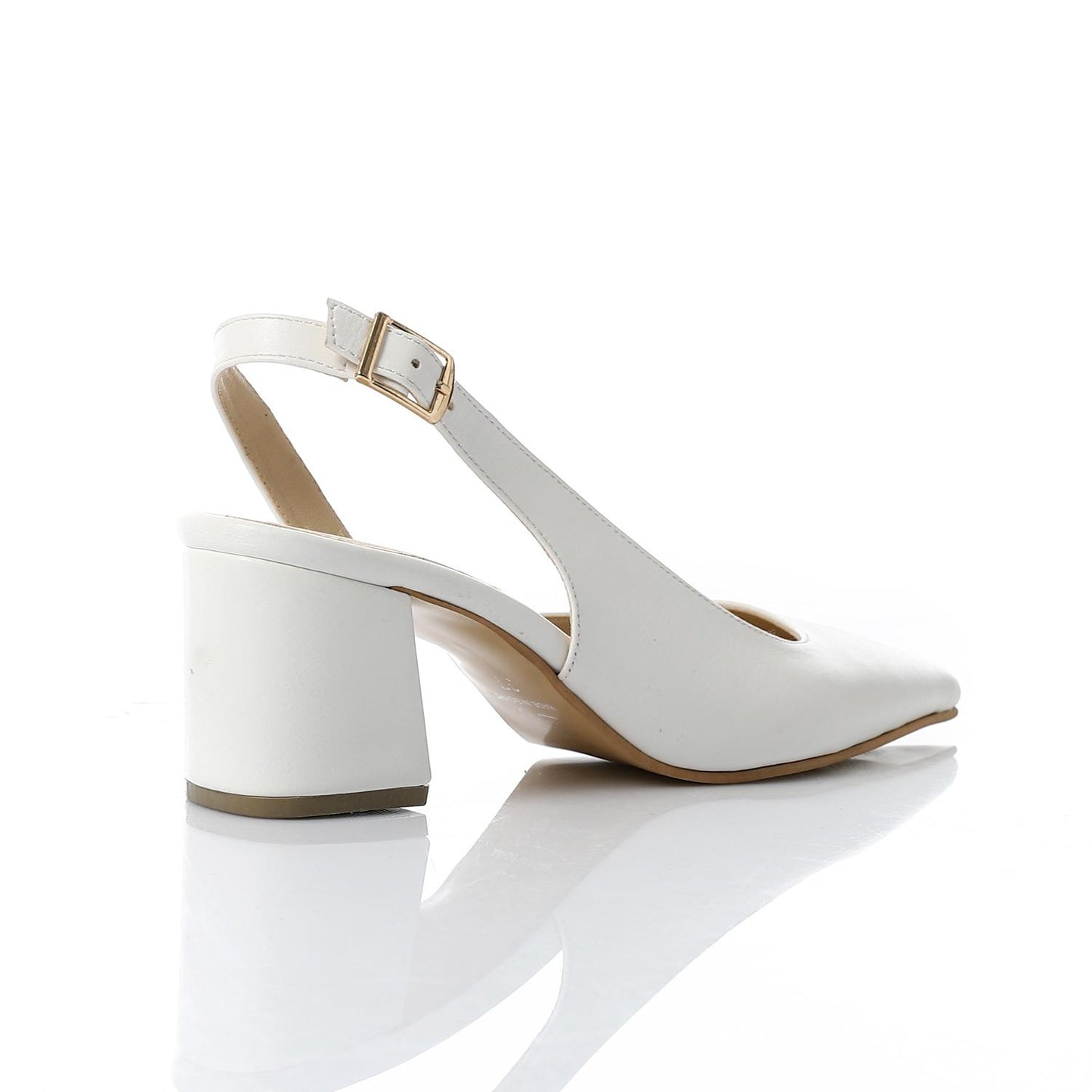 Faux Leather Solid Block Heel Slingback Pumps - White