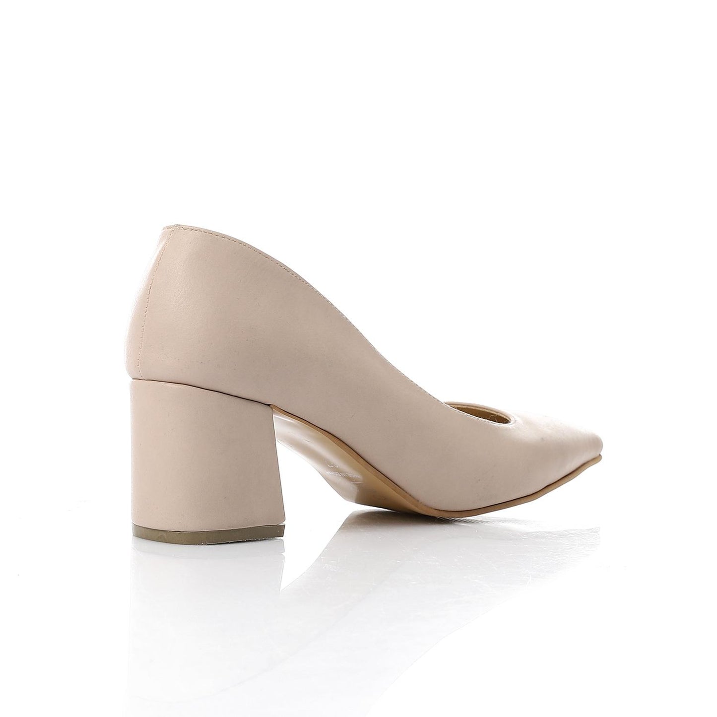 Faux Leather Solid Block Heel Pumps – Beige