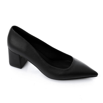 Faux Leather Solid Block Heel Pumps – Black
