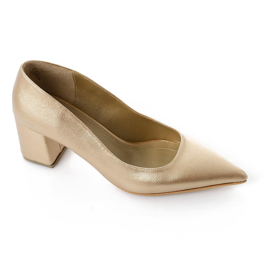 Faux Leather Solid Block Heel Pumps – Gold