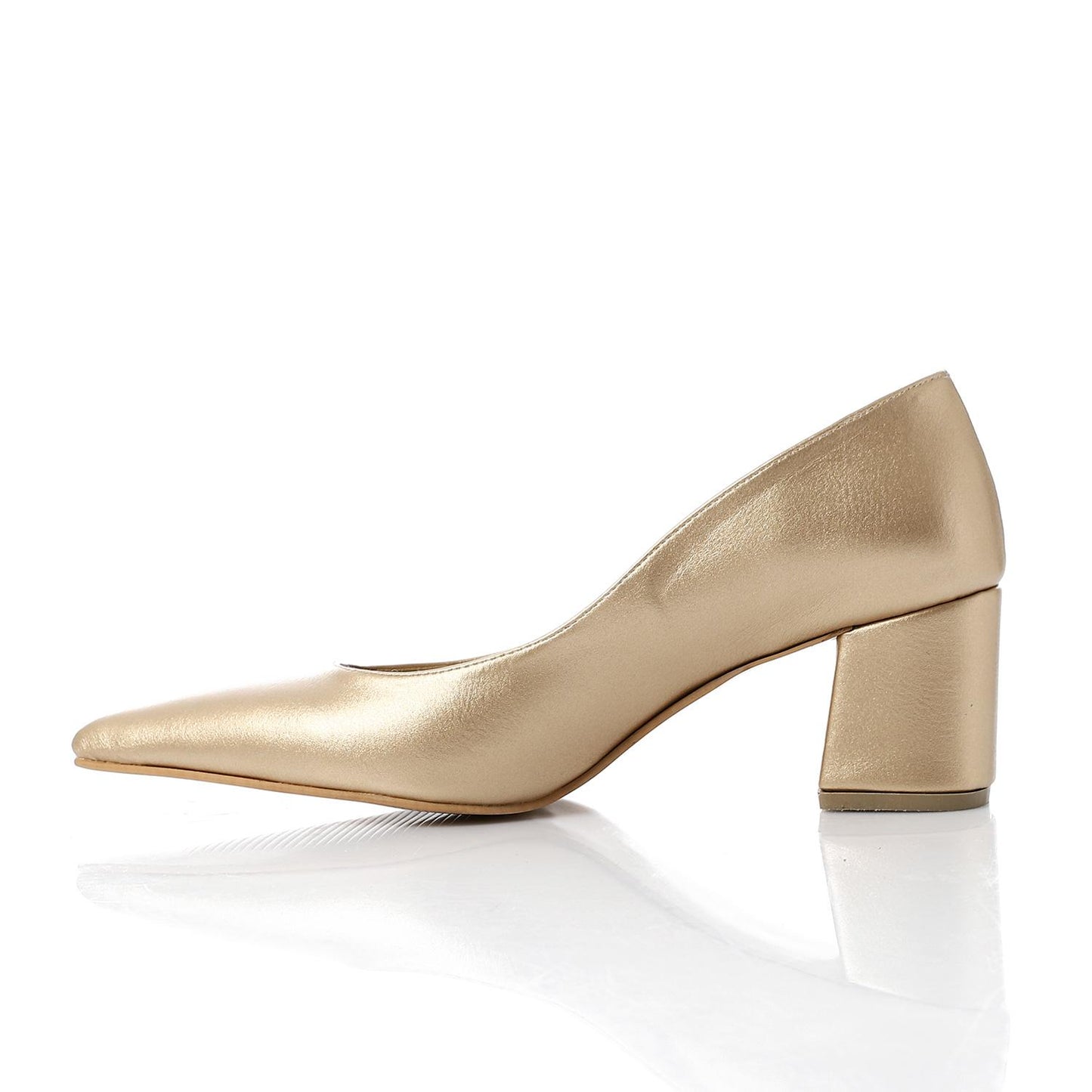 Faux Leather Solid Block Heel Pumps – Gold