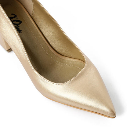 Faux Leather Solid Block Heel Pumps – Gold