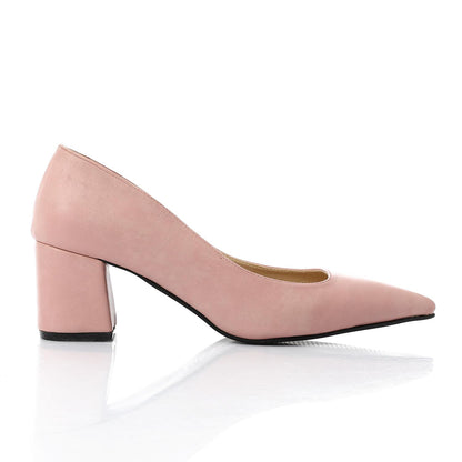 Faux Leather Solid Block Heel Pumps – Pink