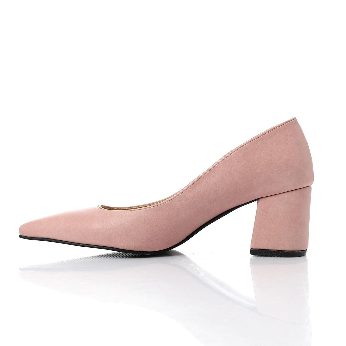 Faux Leather Solid Block Heel Pumps – Pink