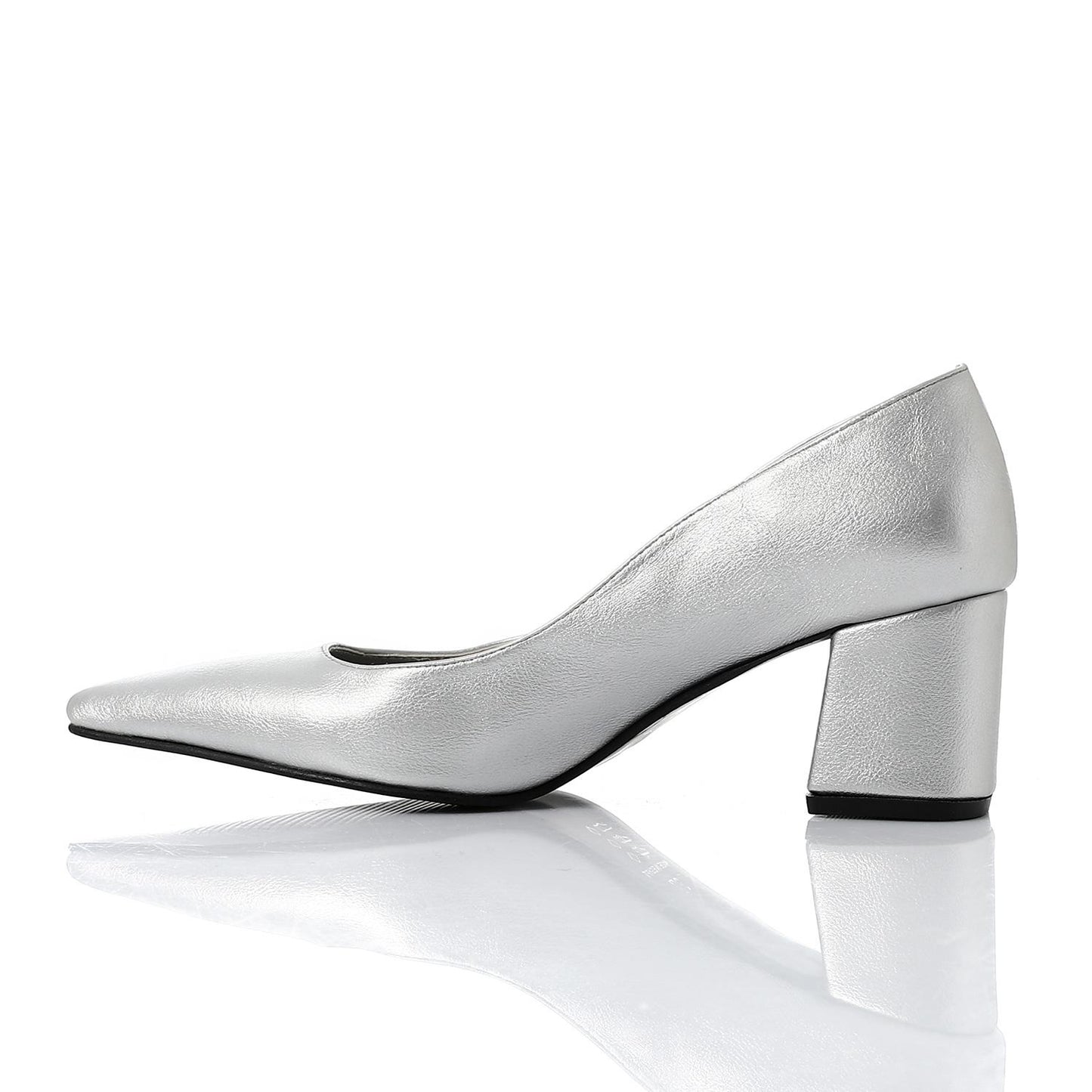 Faux Leather Solid Block Heel Pumps – Silver