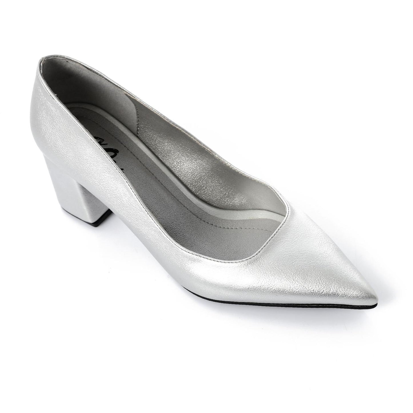 Faux Leather Solid Block Heel Pumps – Silver