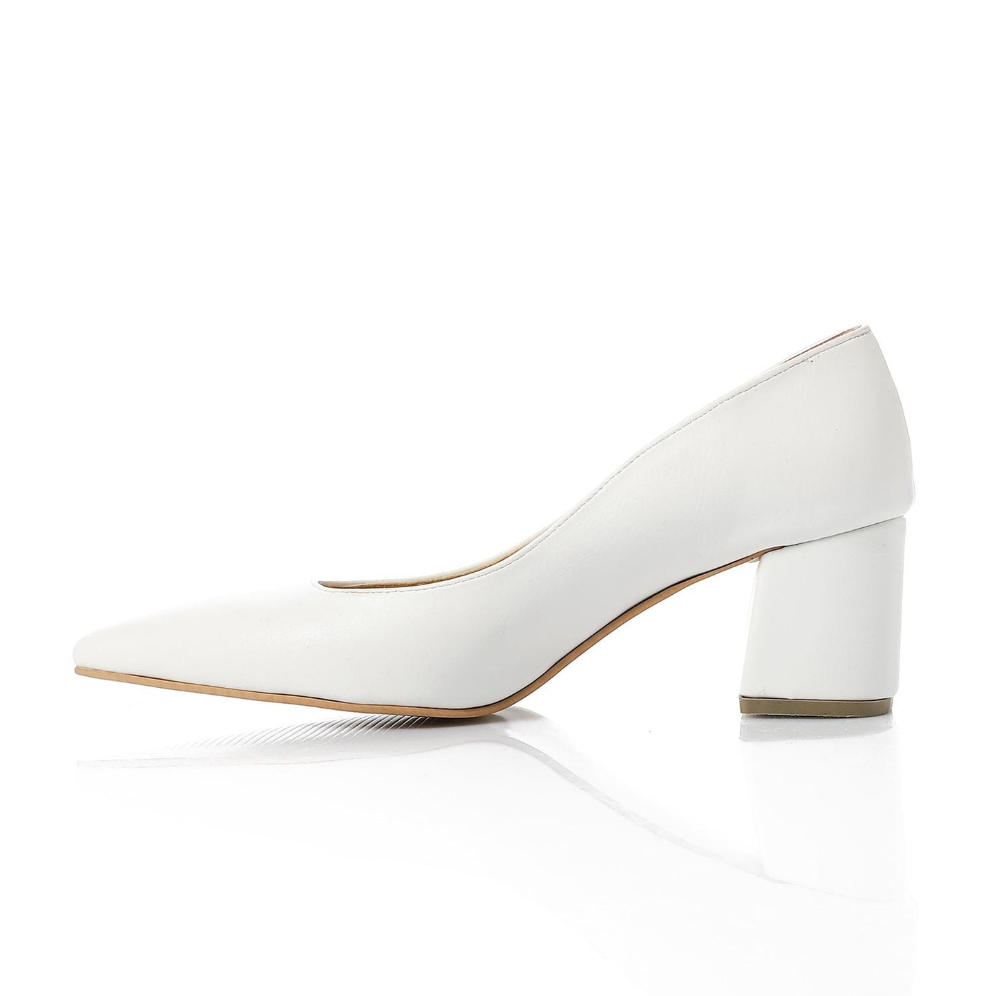 Faux Leather Solid Block Heel Pumps – White