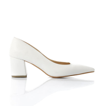 Faux Leather Solid Block Heel Pumps – White