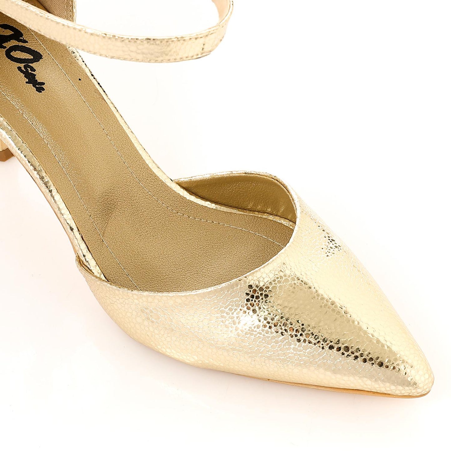 Faux Leather Textured Kitten Heel Shoes – Gold