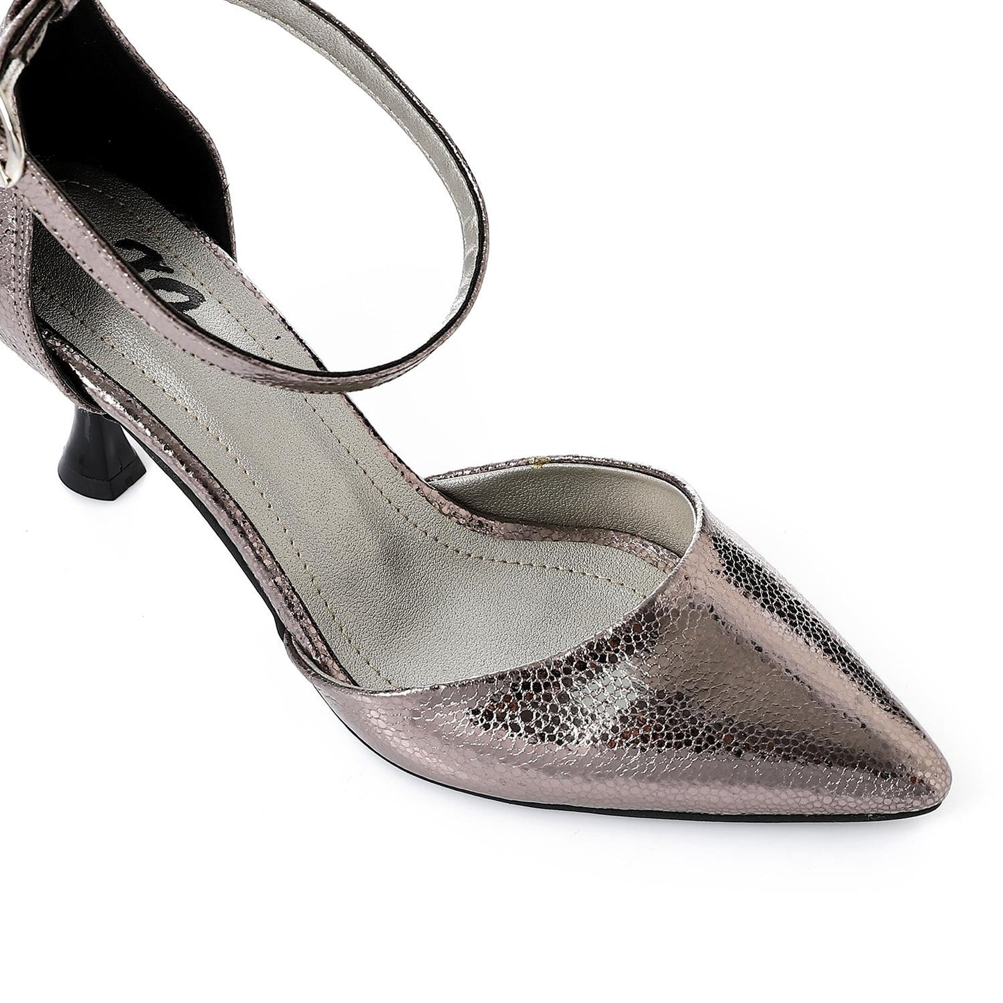 Faux Leather Textured Kitten Heel Shoes – Smoky