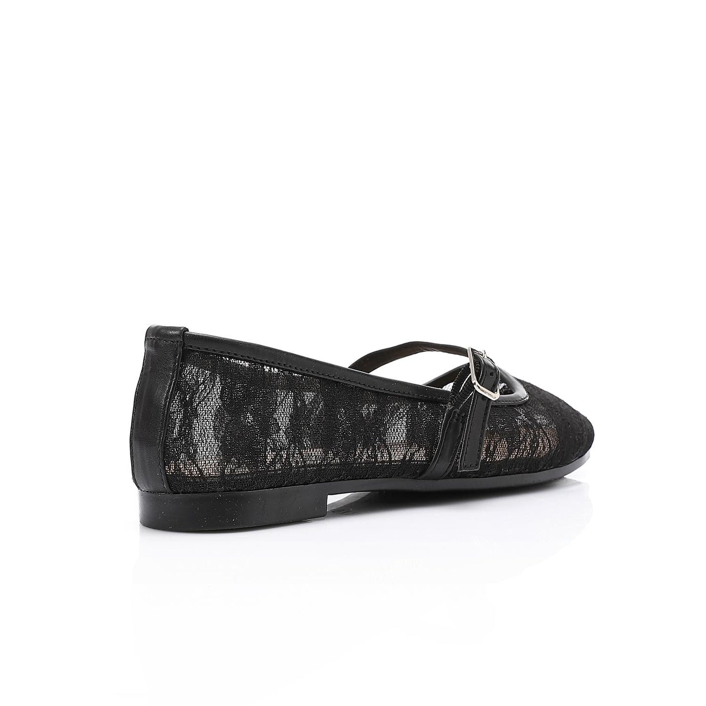 Leather & Lace Floral Ballet Flats – Black