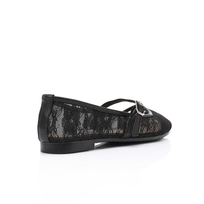 Leather & Lace Floral Ballet Flats – Black