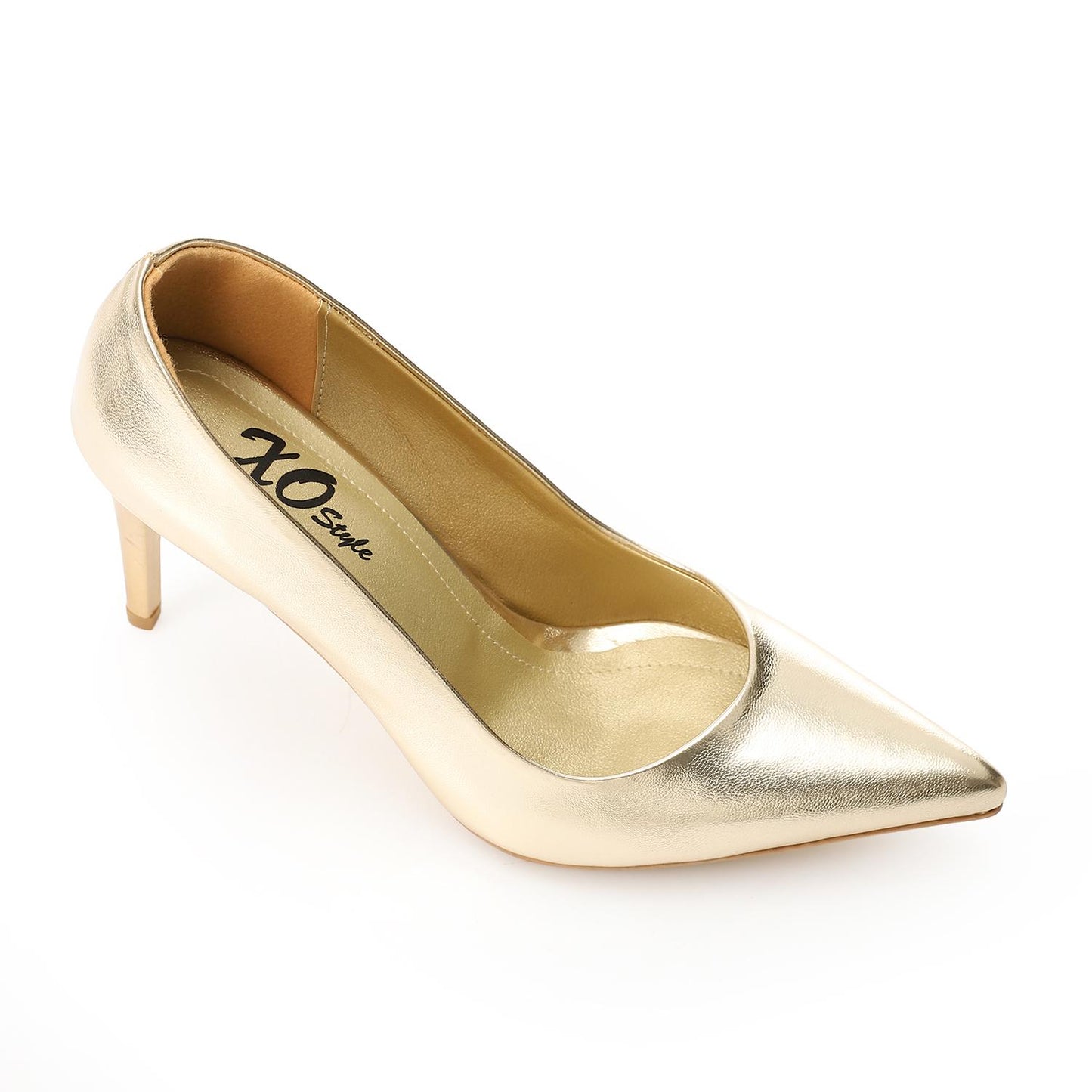 Leather Solid High Heel Pumps – Gold