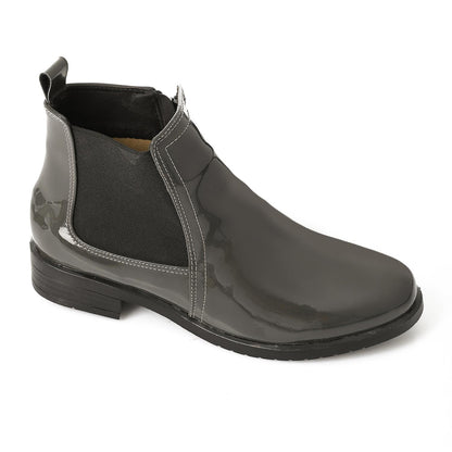 Leather Solid Ankle Boots – Grey
