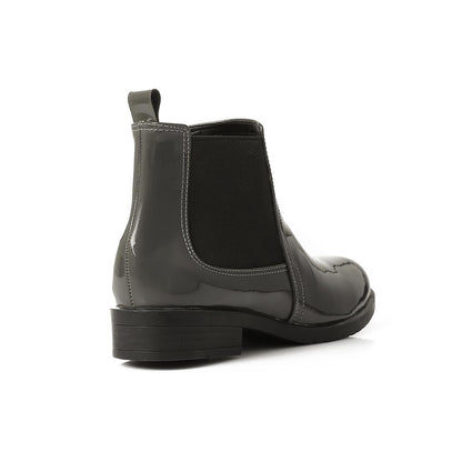 Leather Solid Ankle Boots – Grey