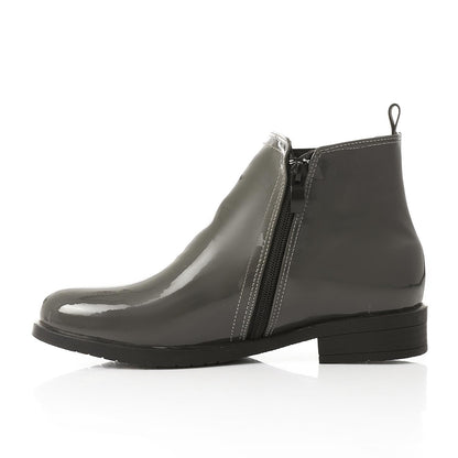 Leather Solid Ankle Boots – Grey