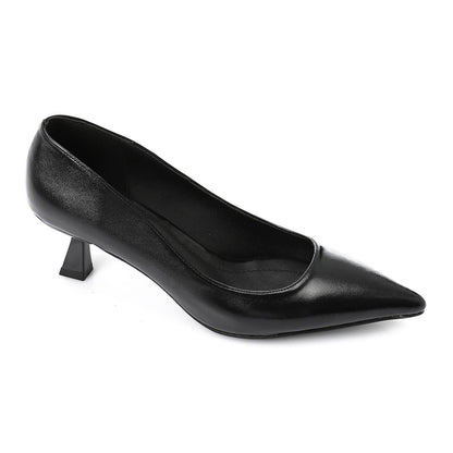 Leather Solid Pointed-Toe Pumps – Black