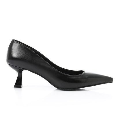 Leather Solid Pointed-Toe Pumps – Black
