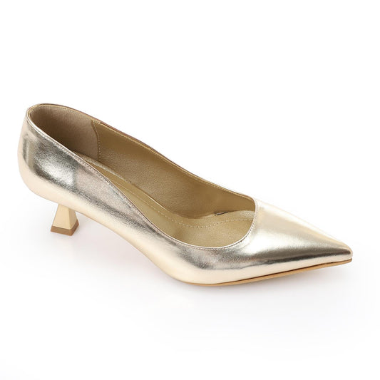 Leather Solid Pointed-Toe Pumps – Gold
