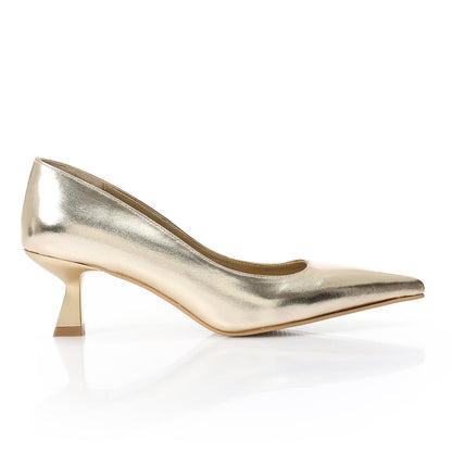Leather Solid Pointed-Toe Pumps – Gold