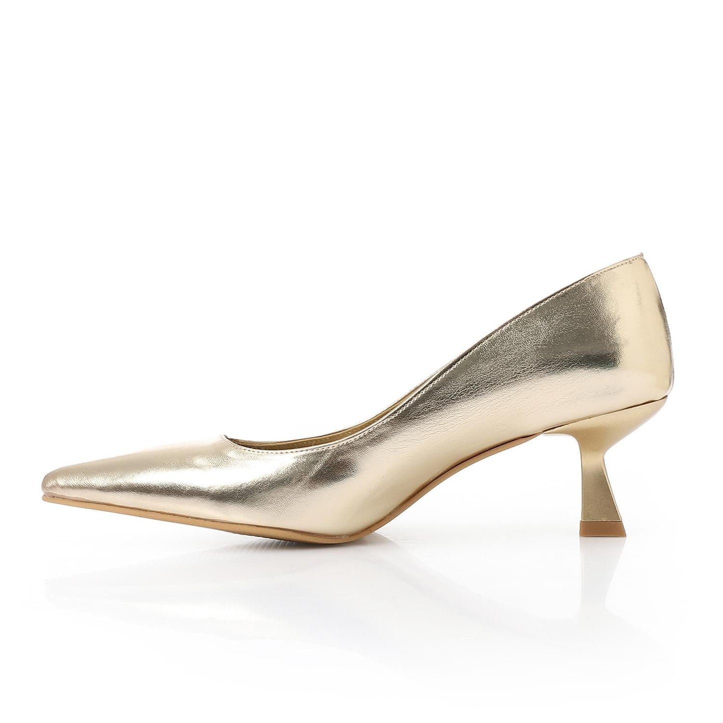 Leather Solid Pointed-Toe Pumps – Gold