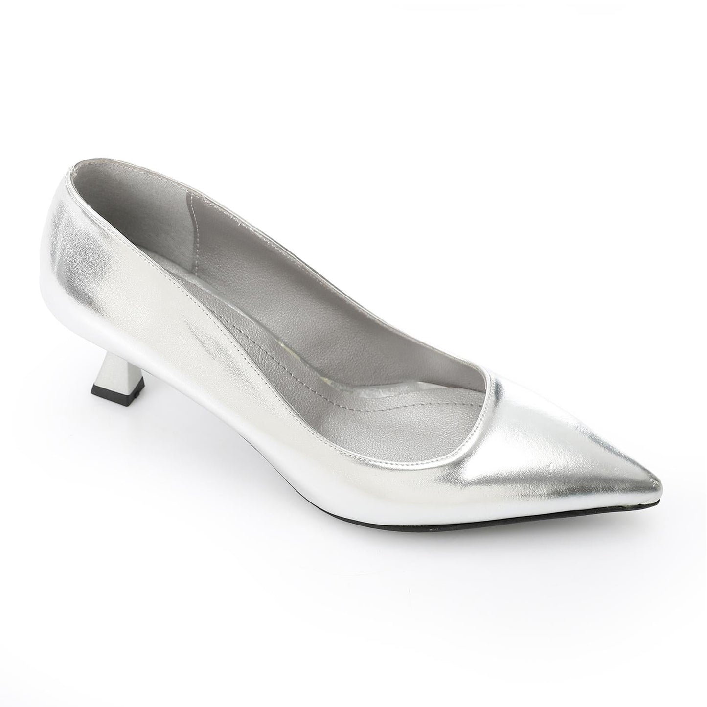 Leather Solid Pointed-Toe Pumps – Silver