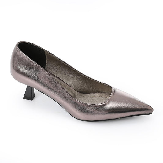 Leather Solid Pointed-Toe Pumps – Smoky Metallic