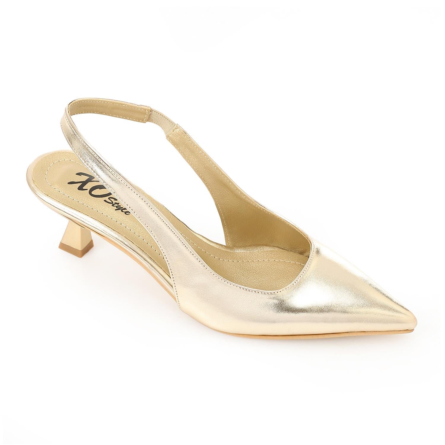 Leather Solid Slingback Pointed-Toe Pumps – Gold