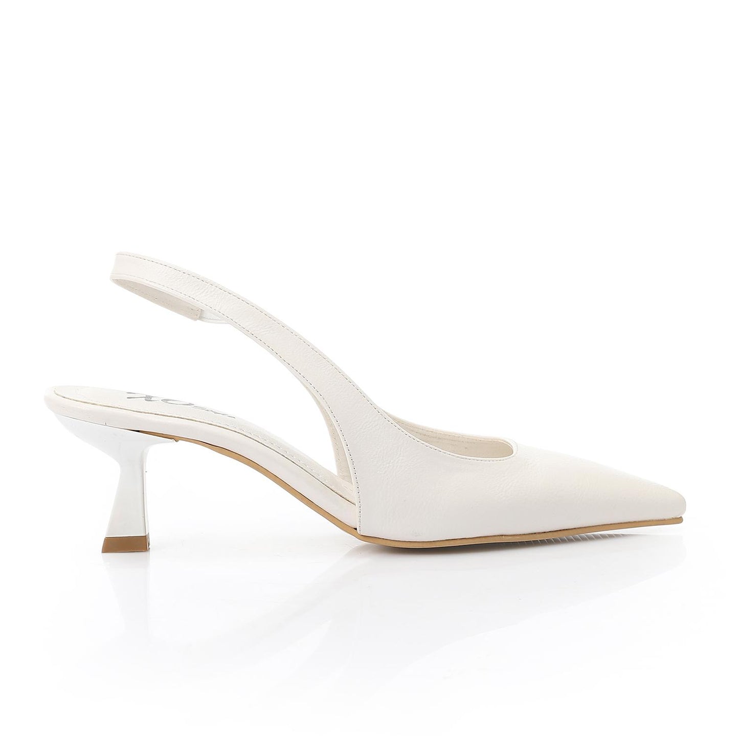 Leather Solid Slingback Pointed-Toe Pumps – White