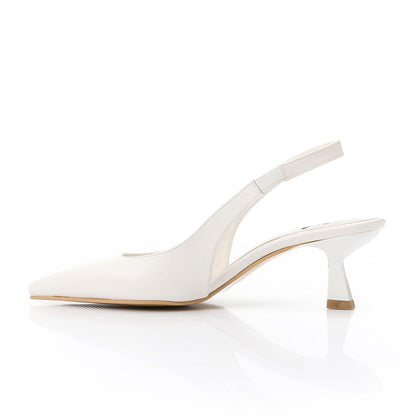 Leather Solid Slingback Pointed-Toe Pumps – White