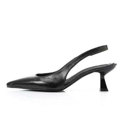 Leather Solid Slingback Pointed-Toe Pumps – Black