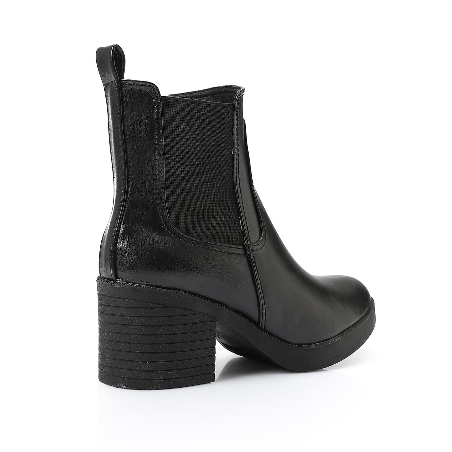 Leather Solid Ankle Boots – Black