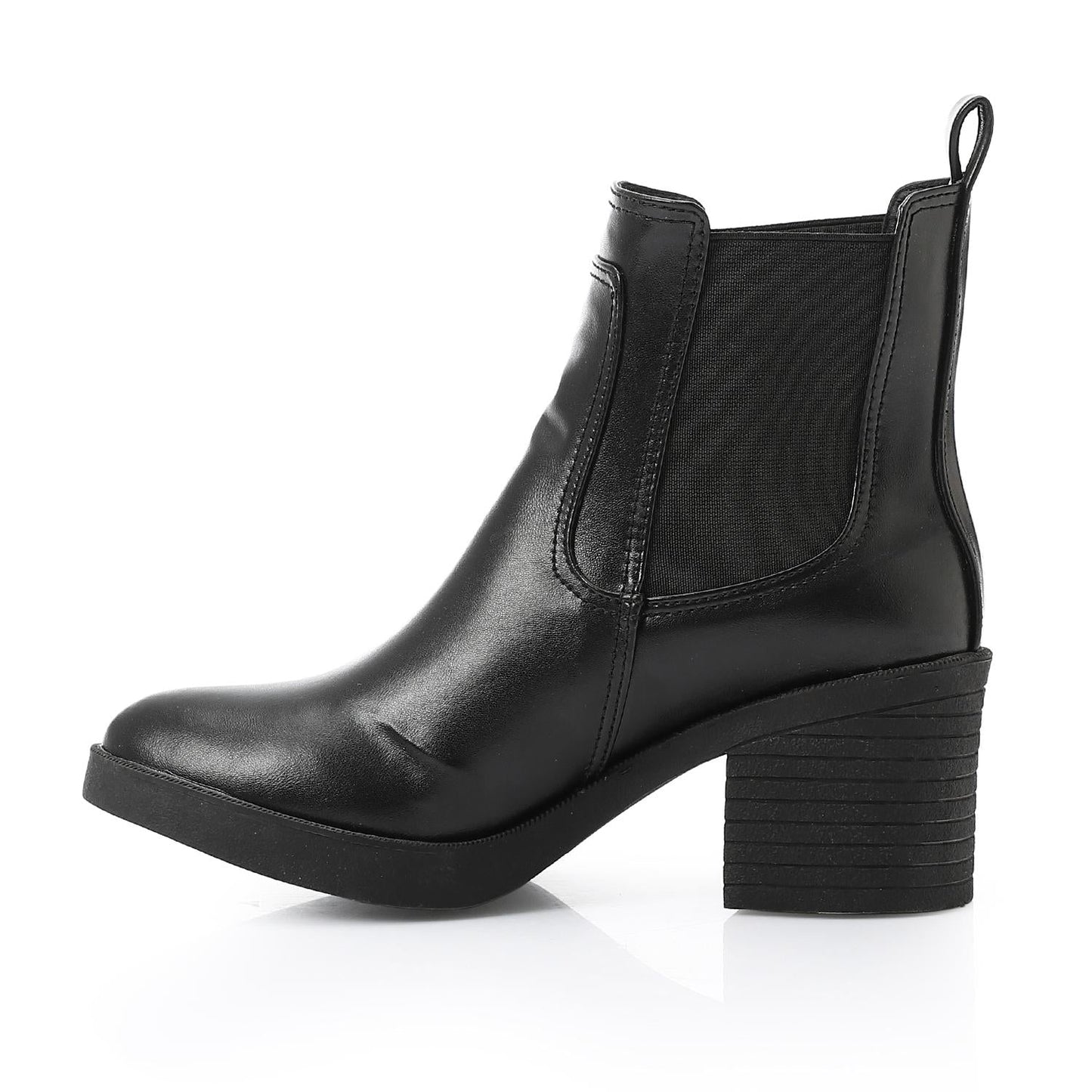 Leather Solid Ankle Boots – Black