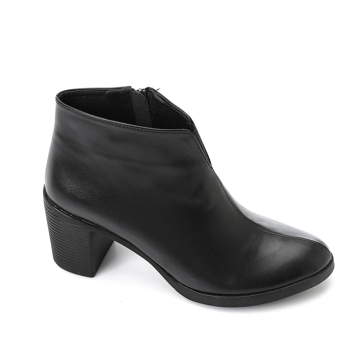 Leather Solid Ankle Boots – Black