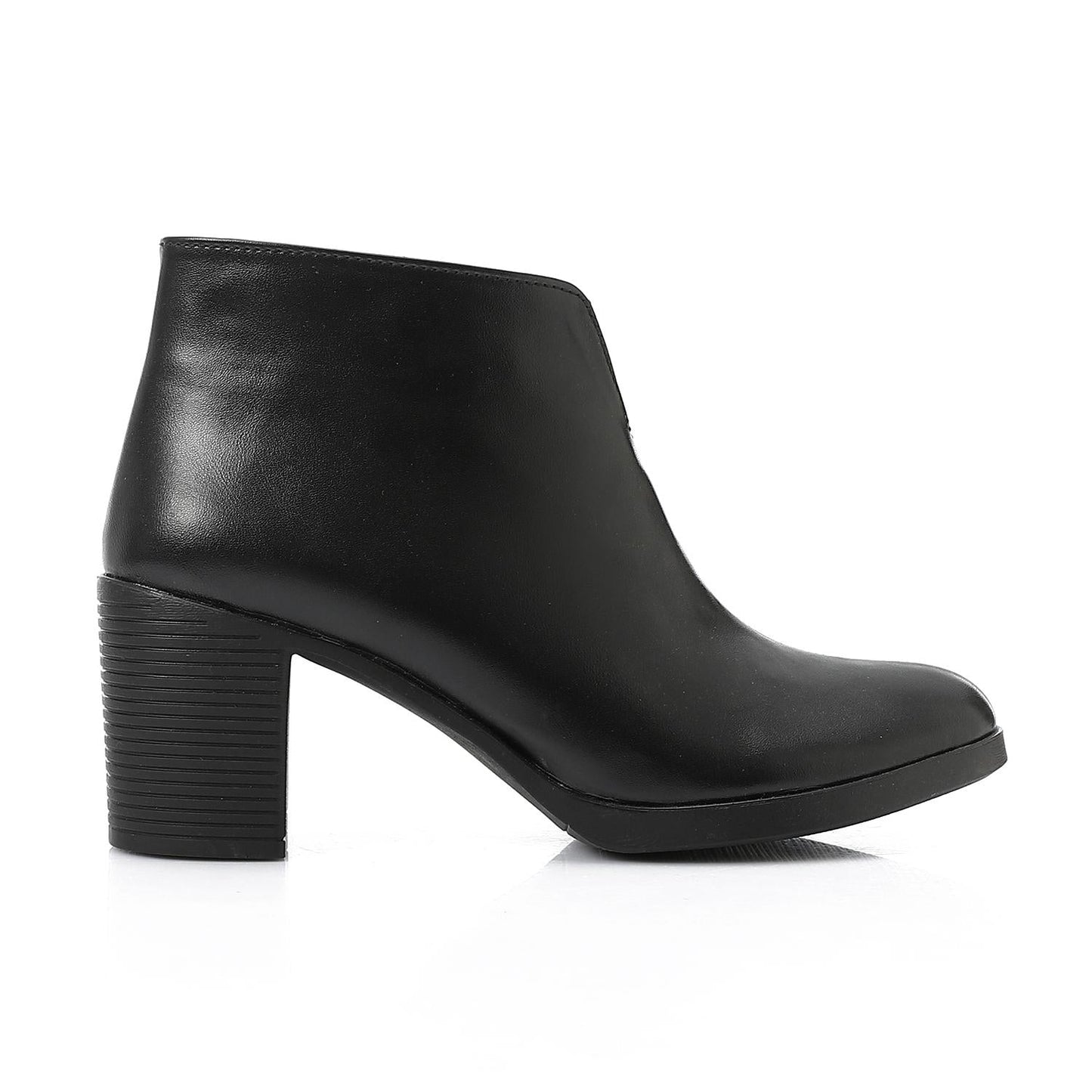 Leather Solid Ankle Boots – Black