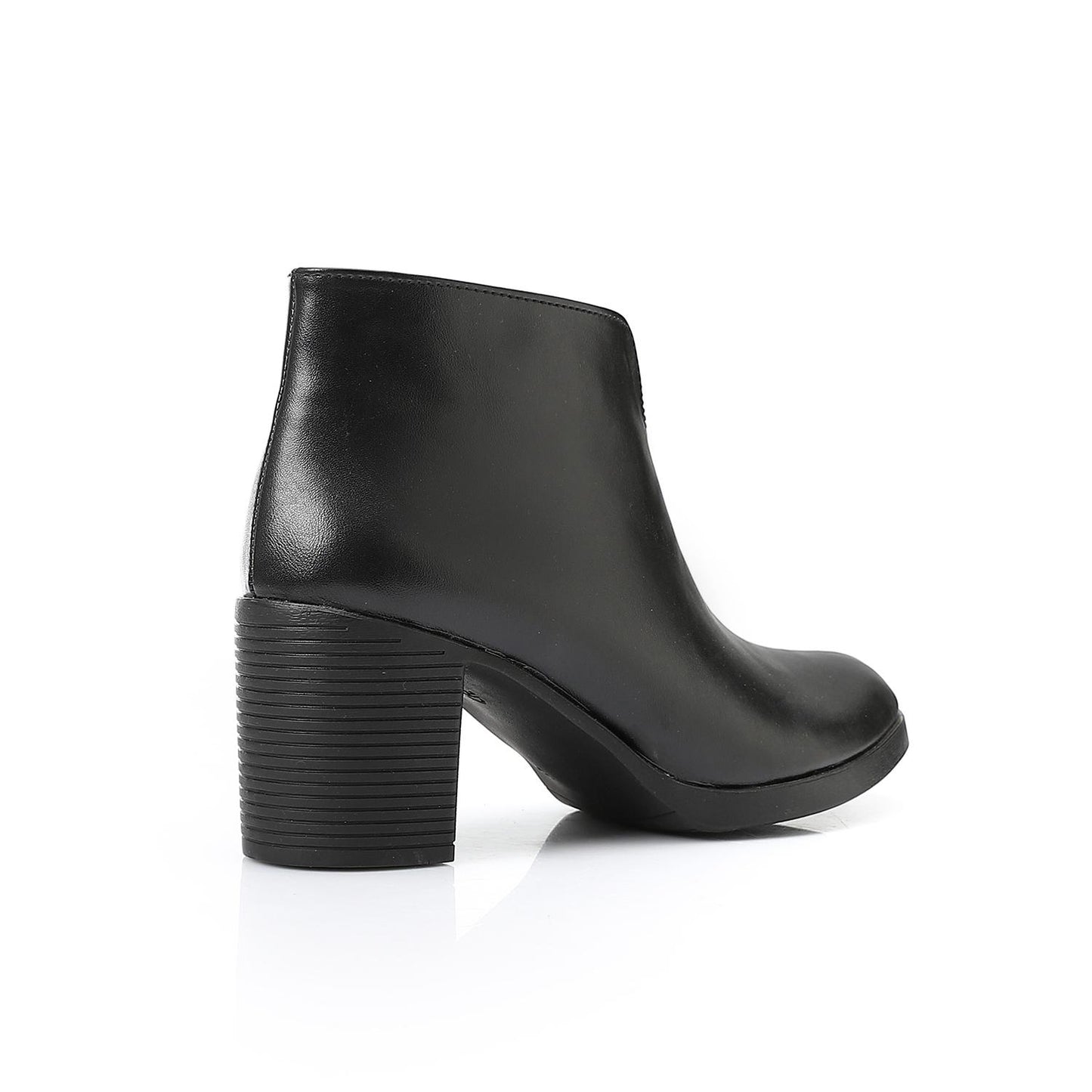 Leather Solid Ankle Boots – Black