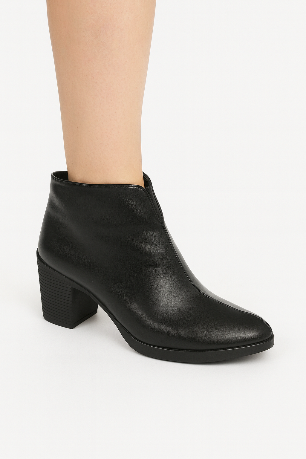 Leather Solid Ankle Boots – Black