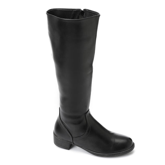 Leather Solid Knee-High Flat – Black