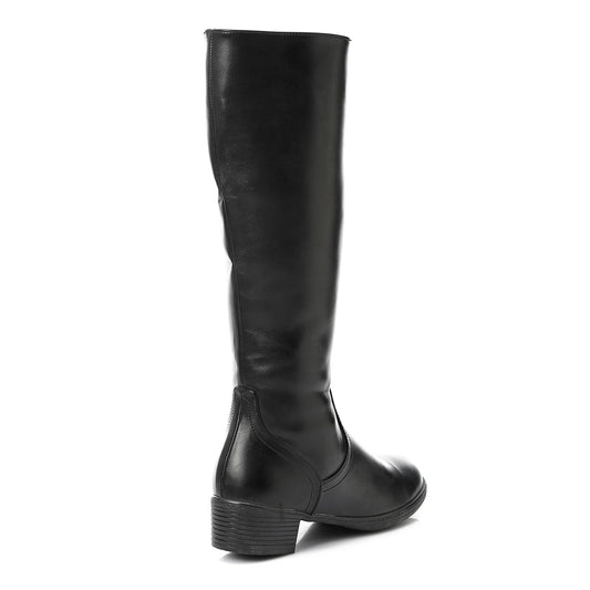 Leather Solid Knee-High Flat – Black