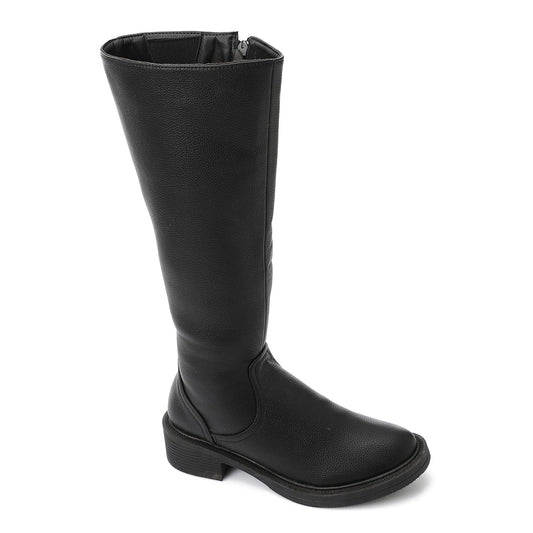 Leather Solid Long Boots – Black