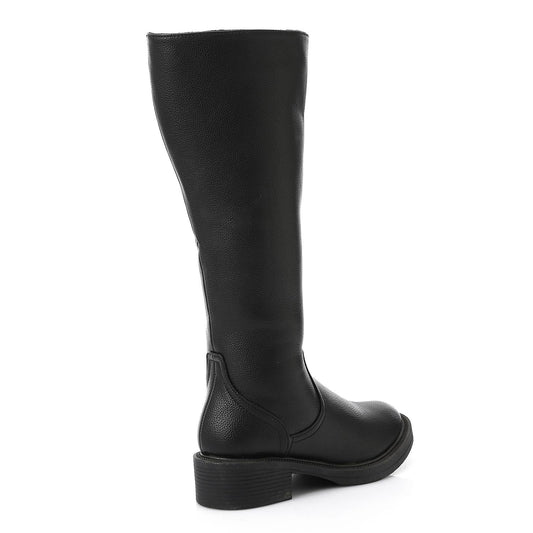 Leather Solid Long Boots – Black