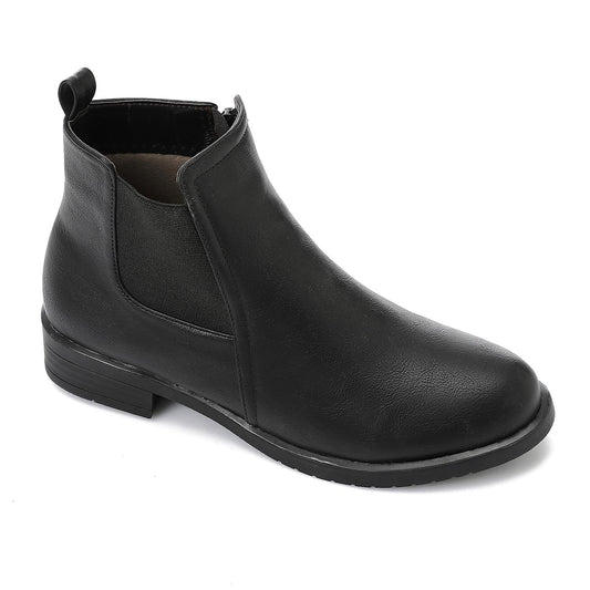 Leather Solid Ankle Boots – Black