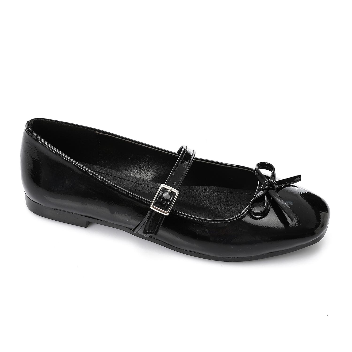 Patent Leather Plain Flat Shoes – Black
