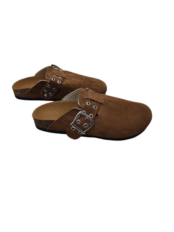 Chamois Leather Buckle Clog Mules – Havan