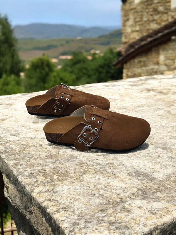 Chamois Leather Buckle Clog Mules – Havan