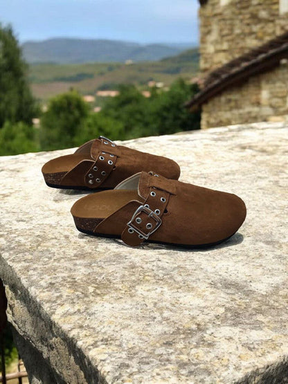 Chamois Leather Buckle Clog Mules – Havan